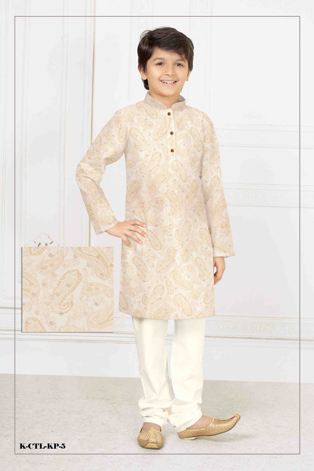 Woven Design with Foil Print Cotton Kurta Pajama Set For Boys