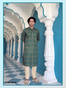 Cotton Silk Floral Printed Men's Kurta Pajama Set