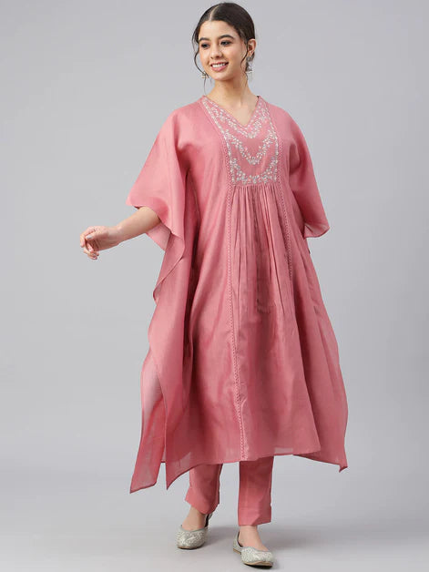 Dusty Rose Embroidered Kaftan Set