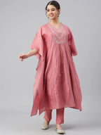 Dusty Rose Embroidered Kaftan Set