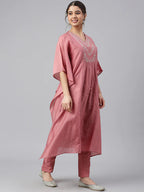 Dusty Rose Embroidered Kaftan Set
