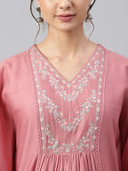 Dusty Rose Embroidered Kaftan Set