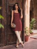Maroon Soft cotton Printed Sleeveless Short  Kurti Top ( Top Only)
