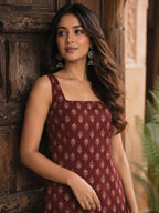 Maroon Soft cotton Printed Sleeveless Short  Kurti Top ( Top Only)