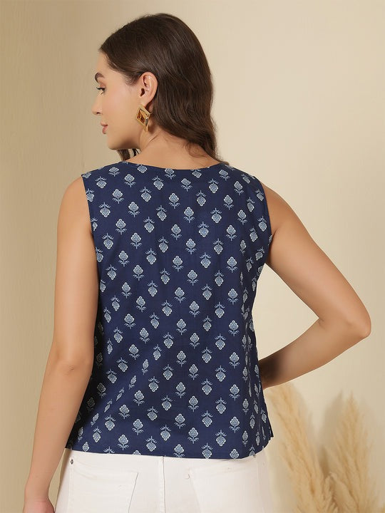 Soft Cotton Ethnic Motif Printed Sleeveless Top
