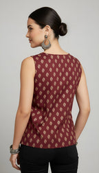 Soft Cotton Ethnic Motif Printed Sleeveless Top