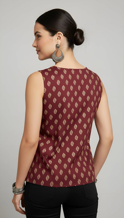 Soft Cotton Ethnic Motif Printed Sleeveless Top