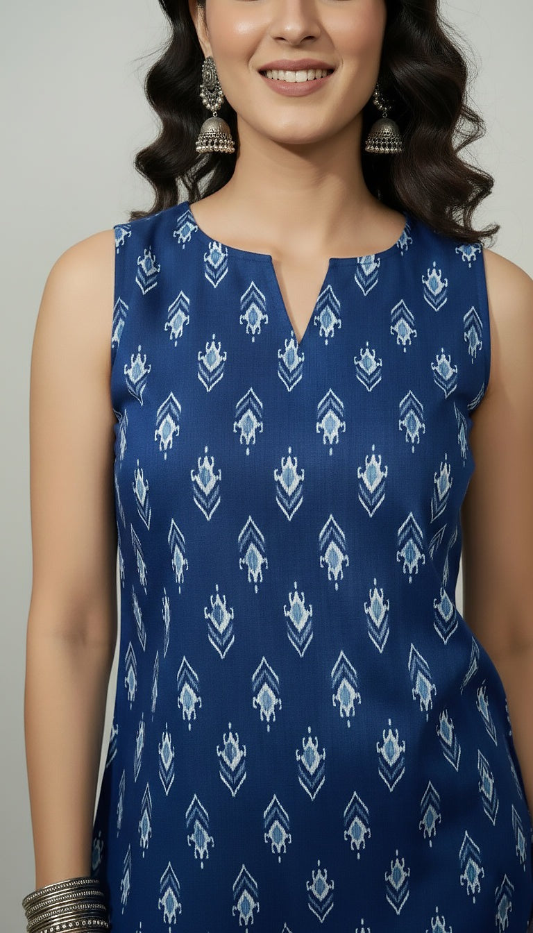 Blue Cotton Geometric Printed Top