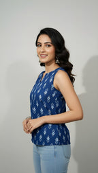 Blue Cotton Geometric Printed Top