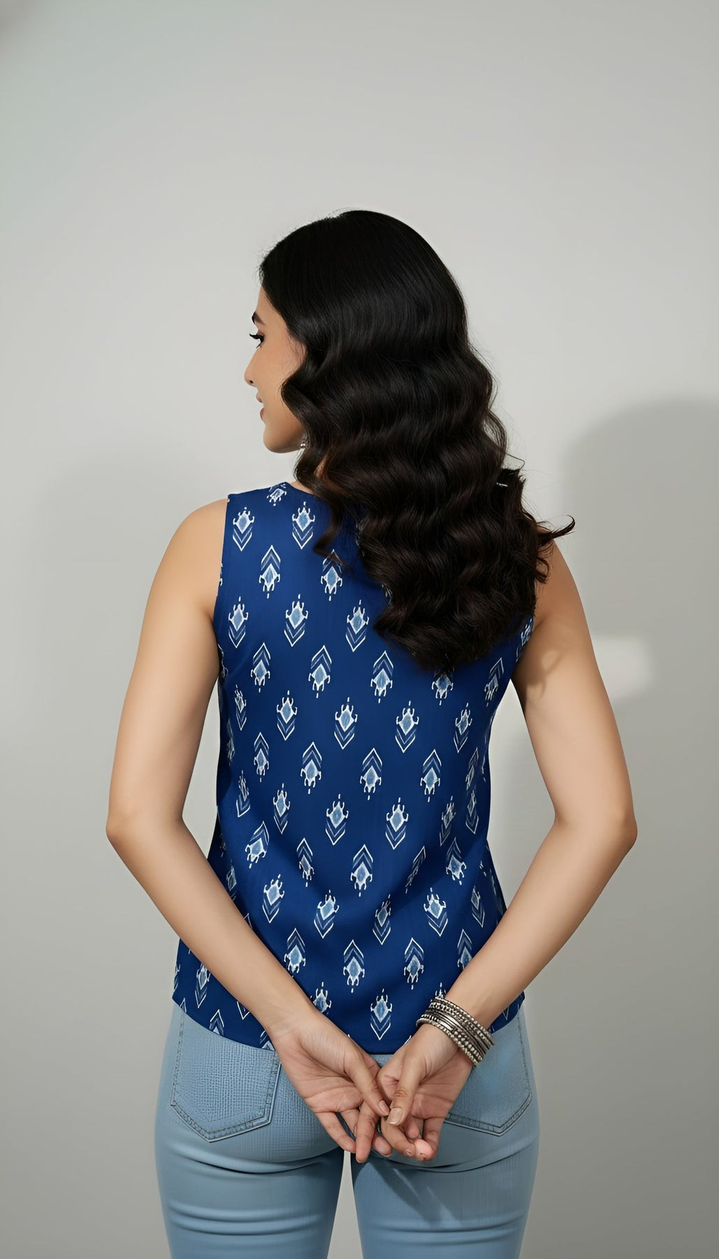 Blue Cotton Geometric Printed Top
