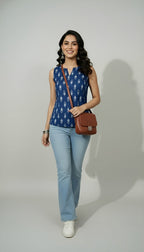 Blue Cotton Geometric Printed Top