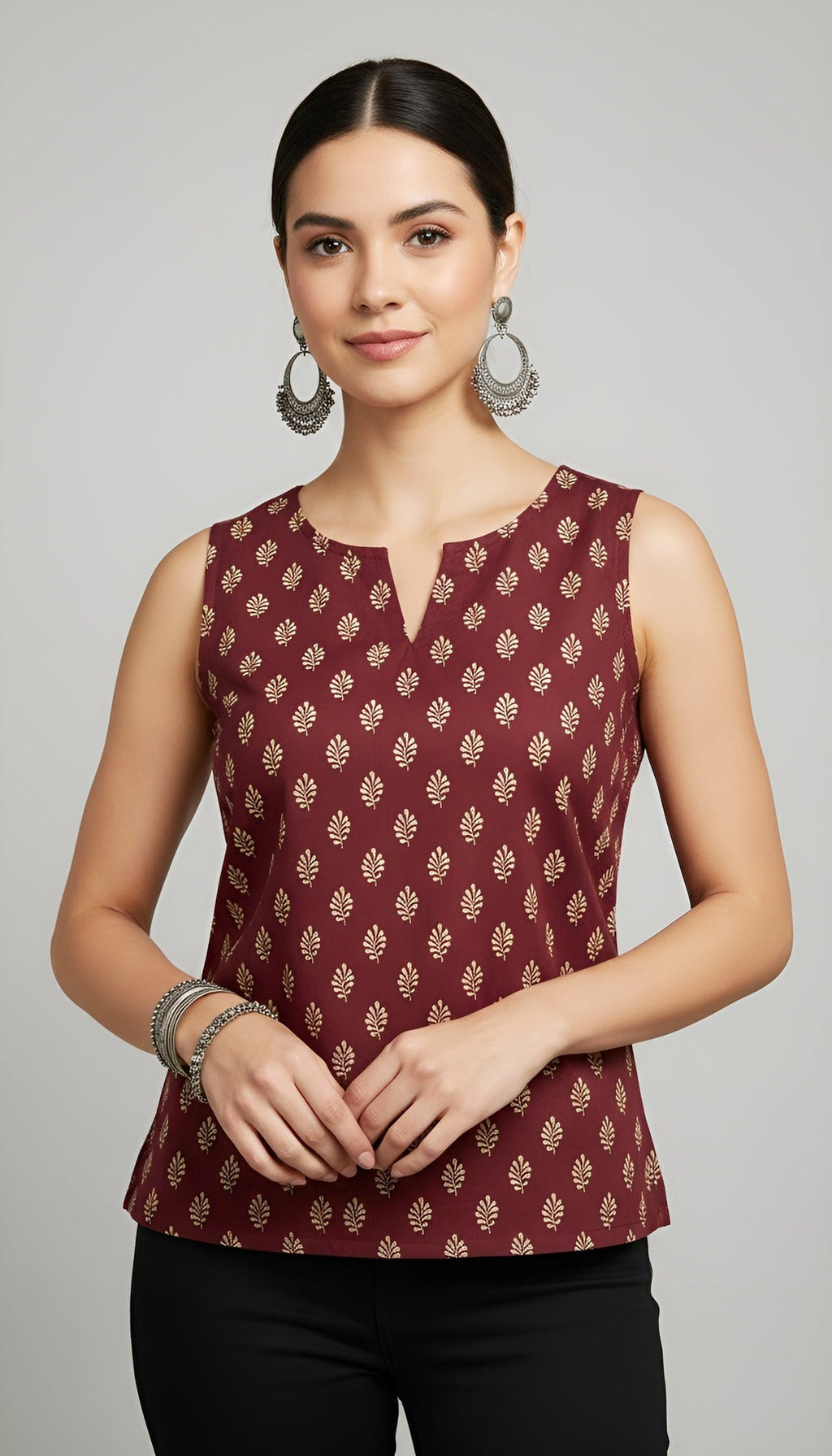 Soft Cotton Ethnic Motif Printed Sleeveless Top