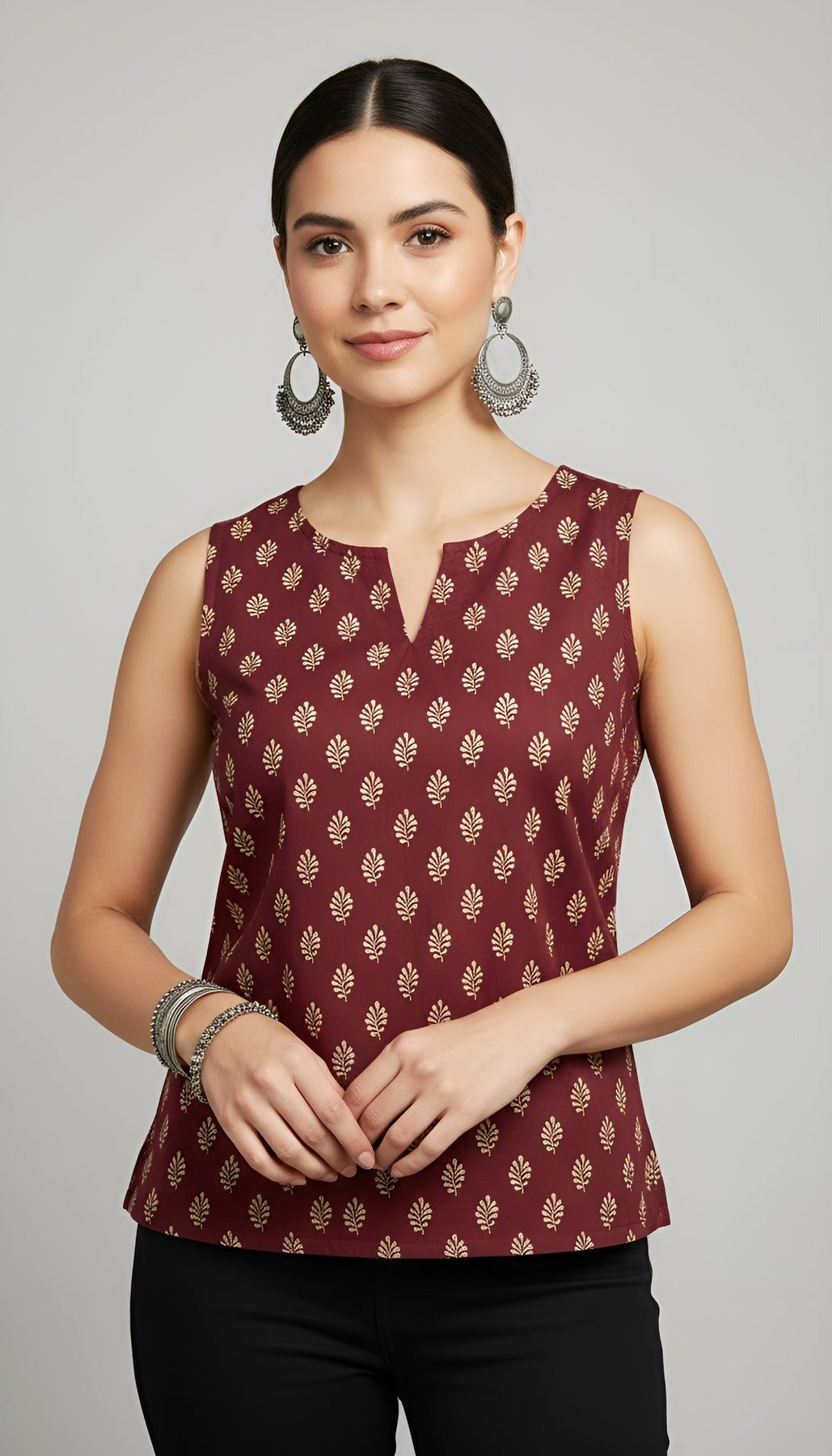 Soft Cotton Ethnic Motif Printed Sleeveless Top