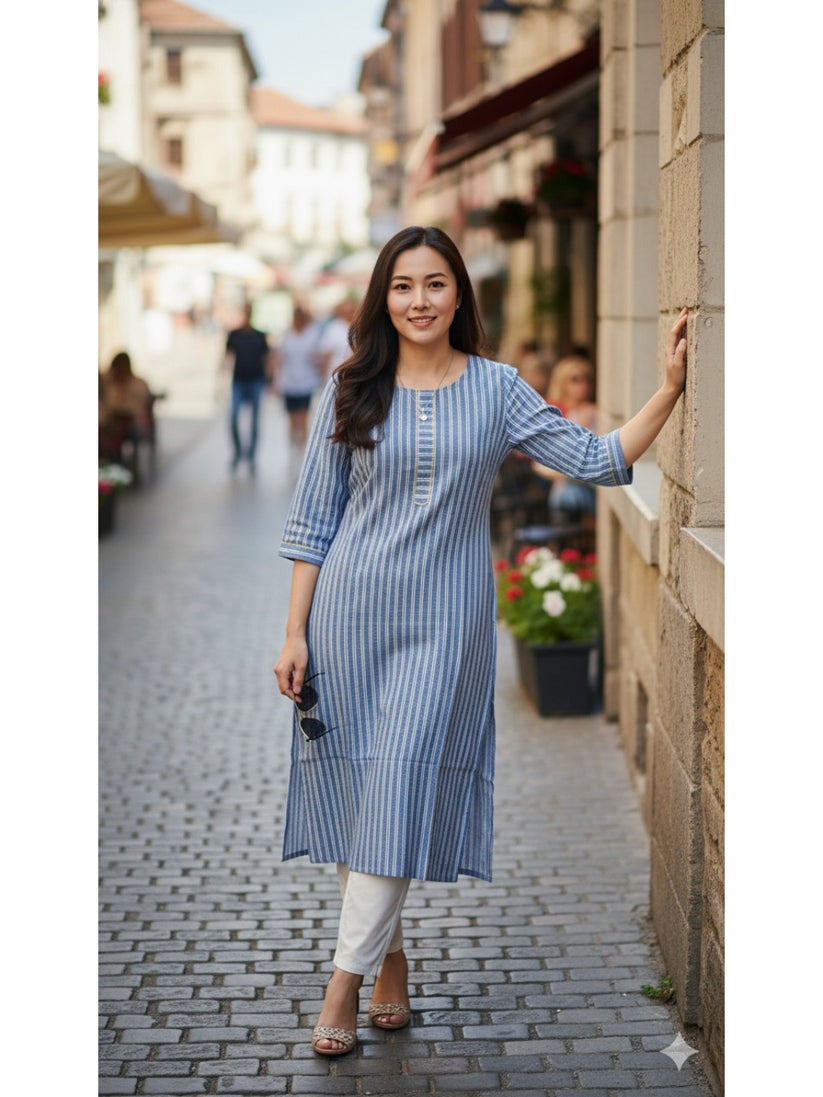 Pure Cotton Vertical Striped Kurti top ( Top only)