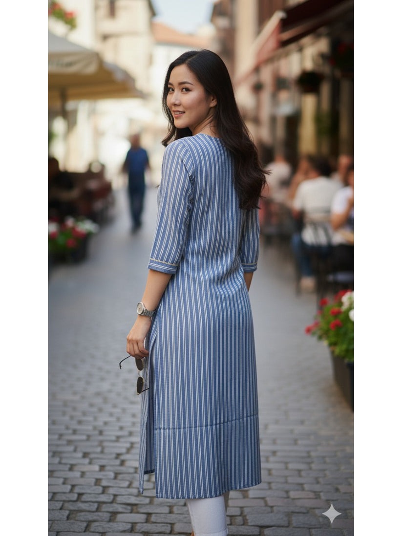 Pure Cotton Vertical Striped Kurti top ( Top only)