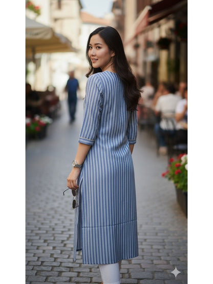 Pure Cotton Vertical Striped Kurti top ( Top only)