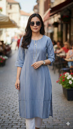 Khadi Cotton Vertical Striped Kurti top ( Top only)