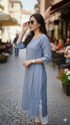 Khadi Cotton Vertical Striped Kurti top ( Top only)