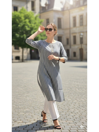 Pure Cotton Vertical Striped Kurti top ( Top only)