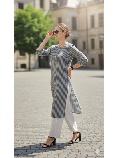 Pure Cotton Vertical Striped Kurti top ( Top only)