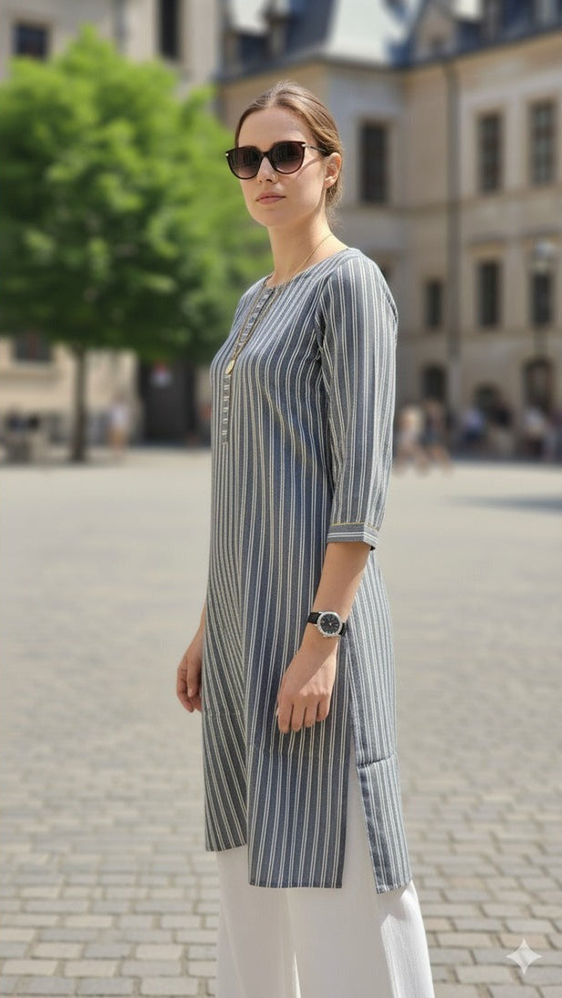 Khadi Cotton Vertical Striped Kurti top ( Top only)