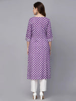 Load image into Gallery viewer, Purple &amp; White Floral Printed Rayon Kurti Top with Lace work
