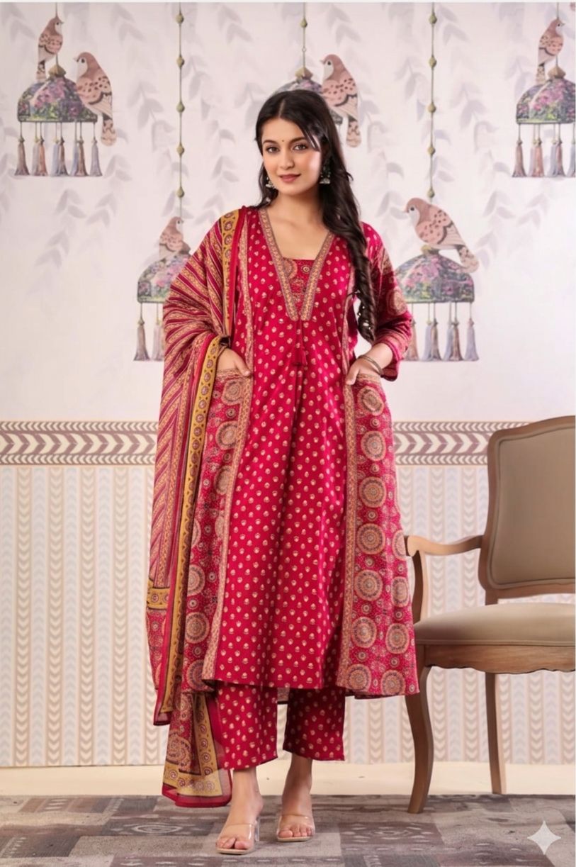 Pure cotton Printed Flared Kurti Set with front pockets