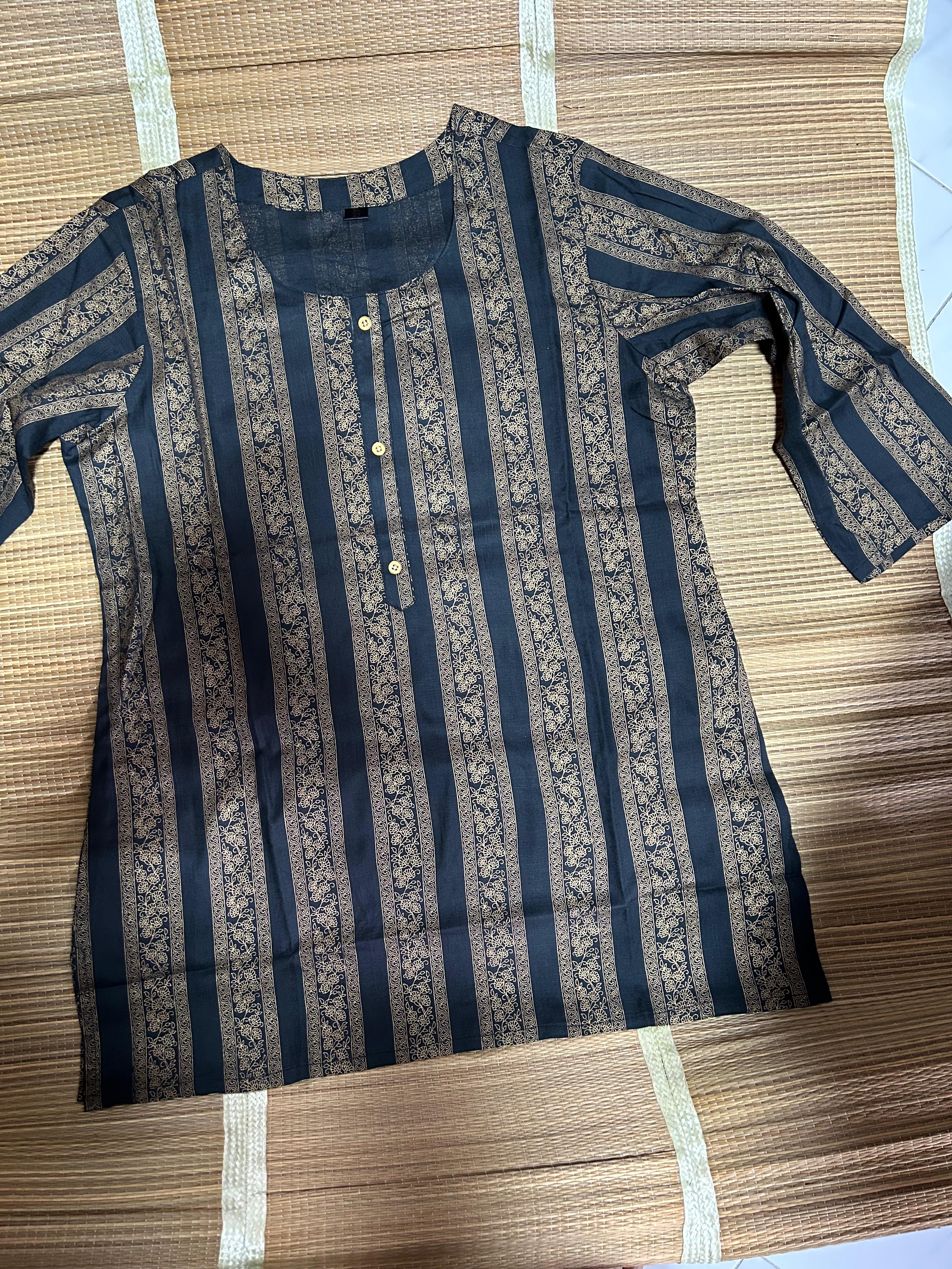 Black Gold foil Printed Cotton Short Kurti Top