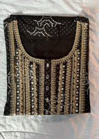 Black Bandhni Printed  Cotton Blend Kurti with Zari Embroidery And Mirror Work On The Yoke (Top Only)
