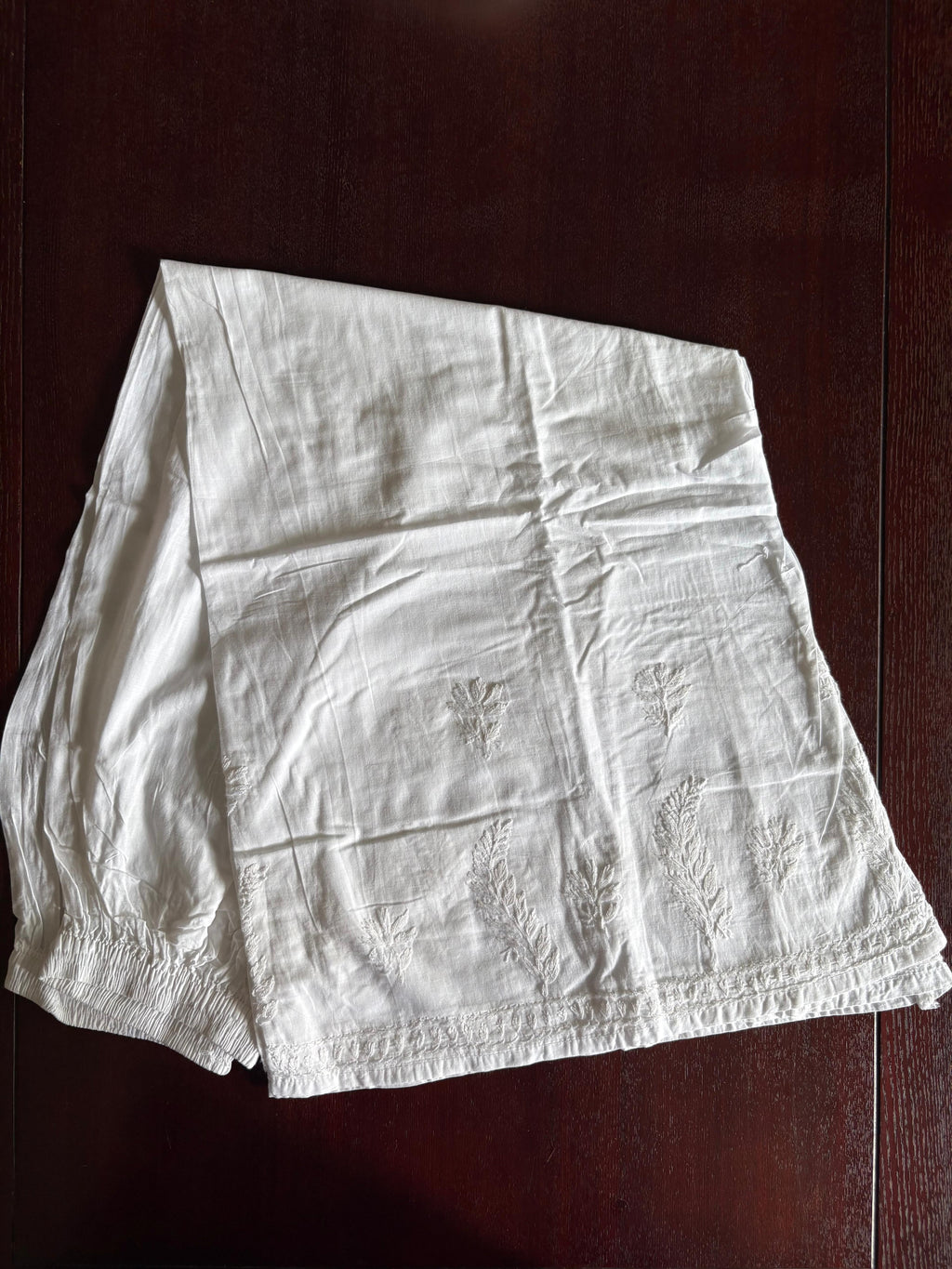 White Cotton Chikankari Wide Leg Palazzo Pants