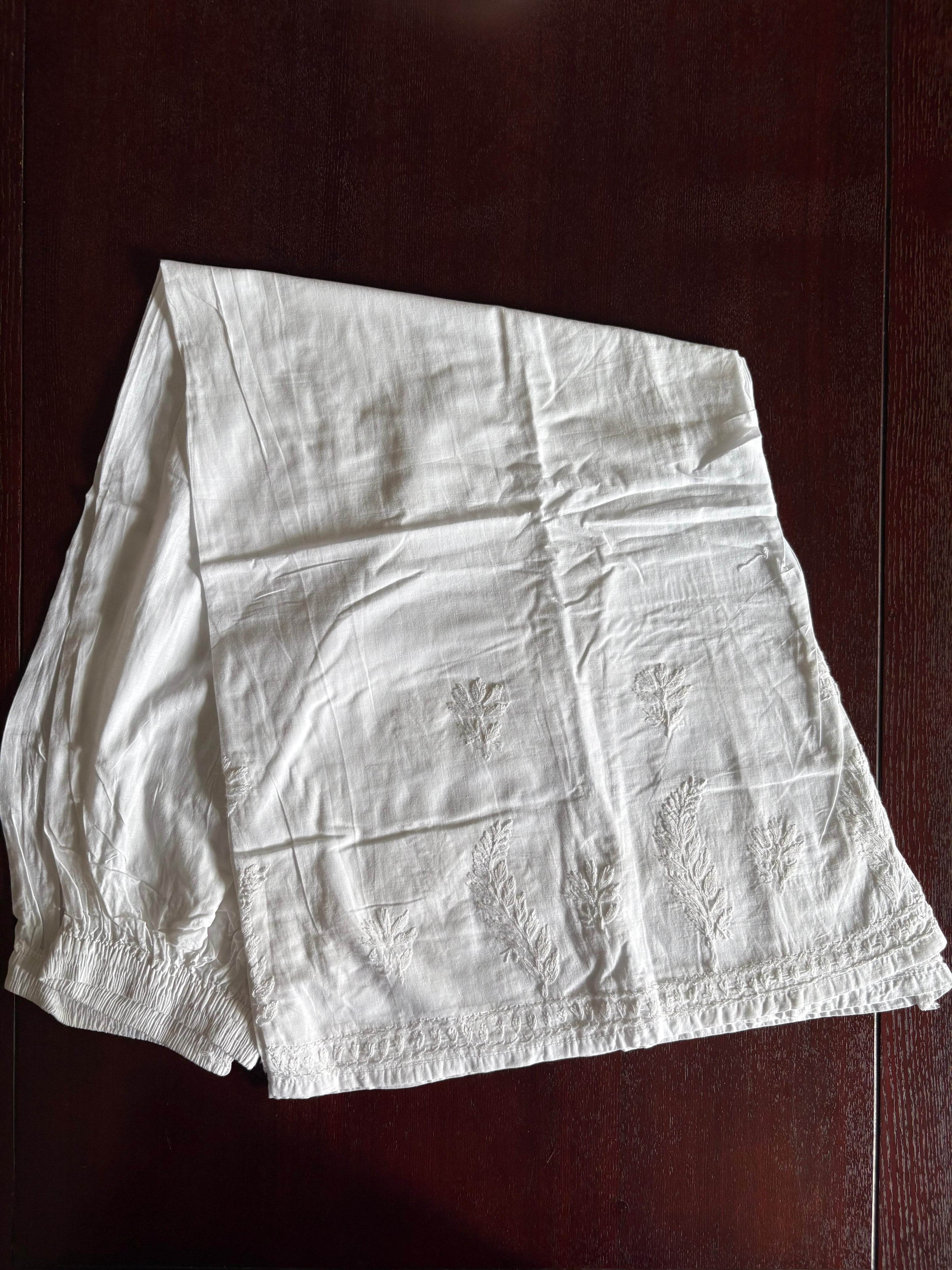 White Cotton Chikankari Wide Leg Palazzo Pants