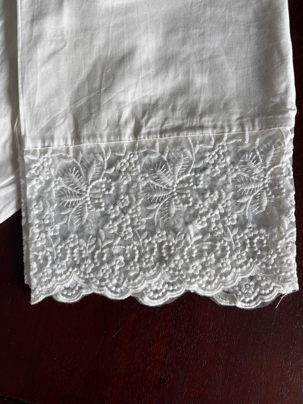 White Cotton Straight Palazzo Pants With Lace Border