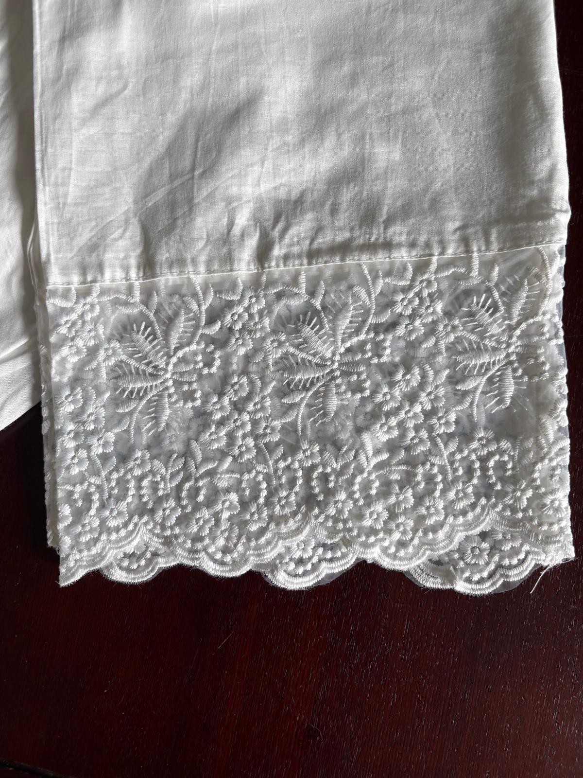 White Cotton Straight Palazzo Pants With Lace Border