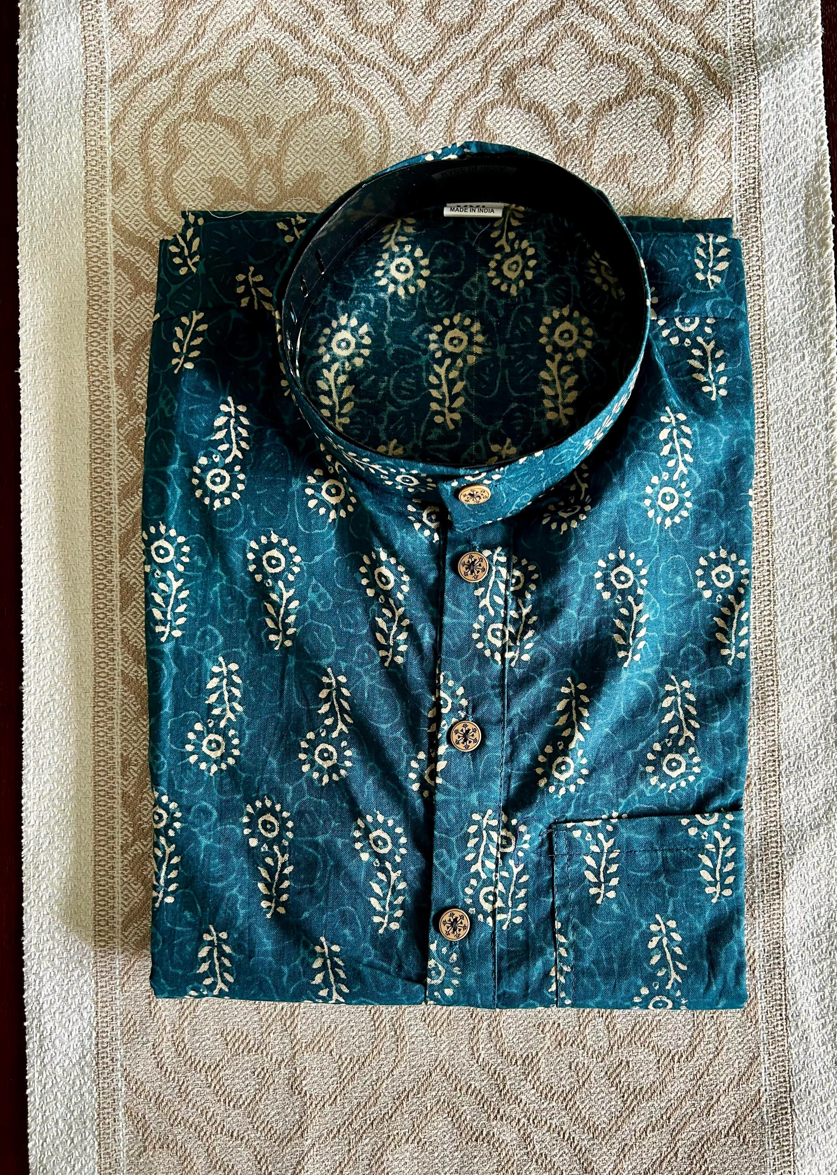 Printed Cotton Men's Kurta Top (Top Only)