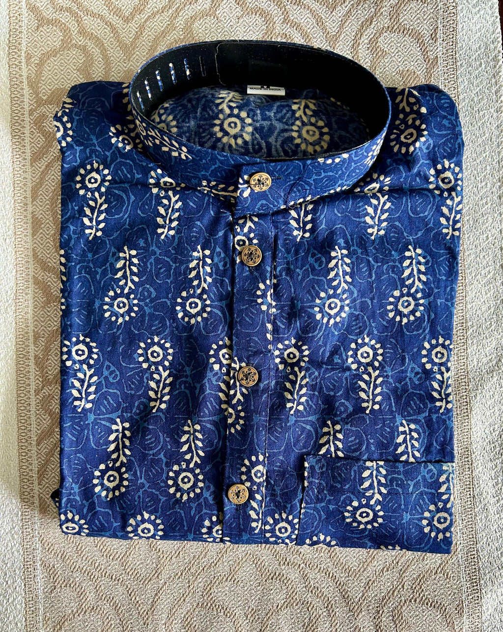 Printed Cotton Men's Kurta Top (Top Only)