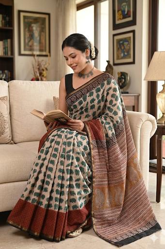 Bagru Printed Pure Chanderi Silk Saree