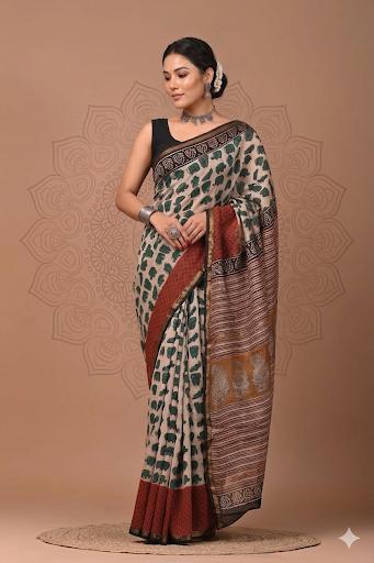 Bagru Printed Pure Chanderi Silk Saree