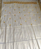 Golden Zari  Polka Weaved kerala Tissue Cotton Saree