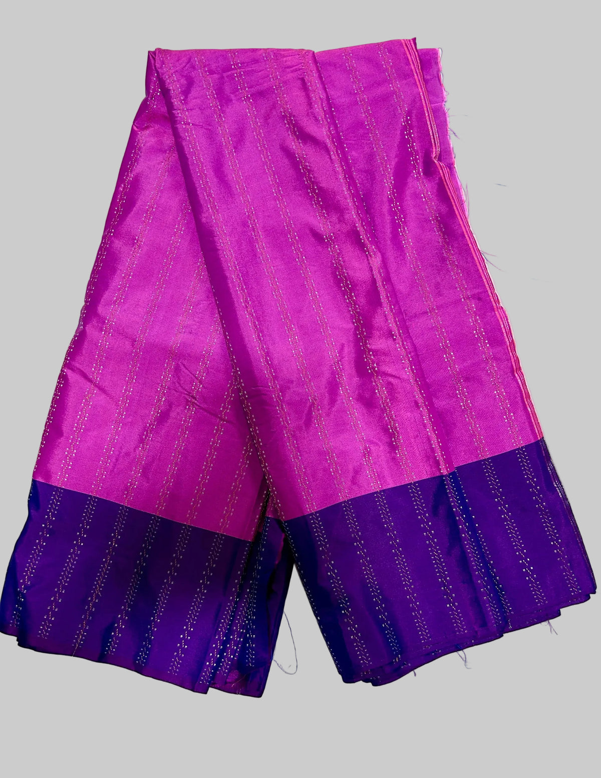 Striped Two toned Solid Semi Silk Saree With Contrast Border