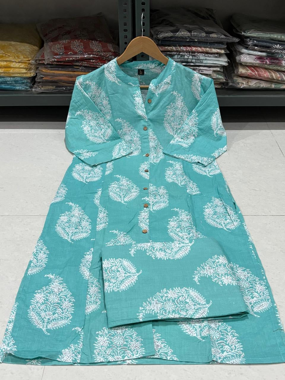 Turquoise Floral Printed Cotton Co-Ord Set