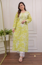 Pista & White Chikankari Kurta And Palazzo Set