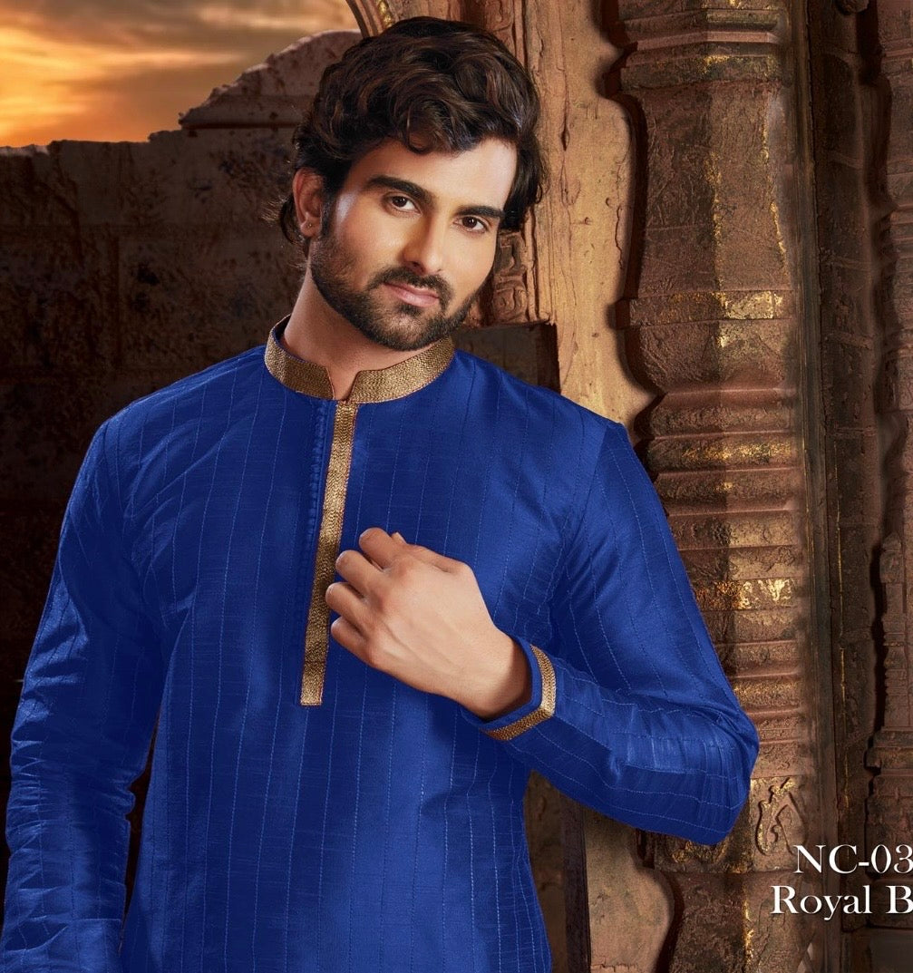 Solid Linen Silk  Men's Kurta Pajama Set