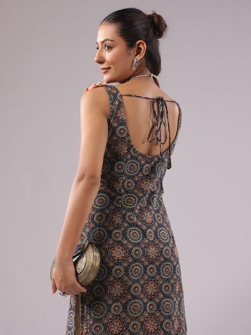Ajrak Cotton Sleeveless Short Kurtis