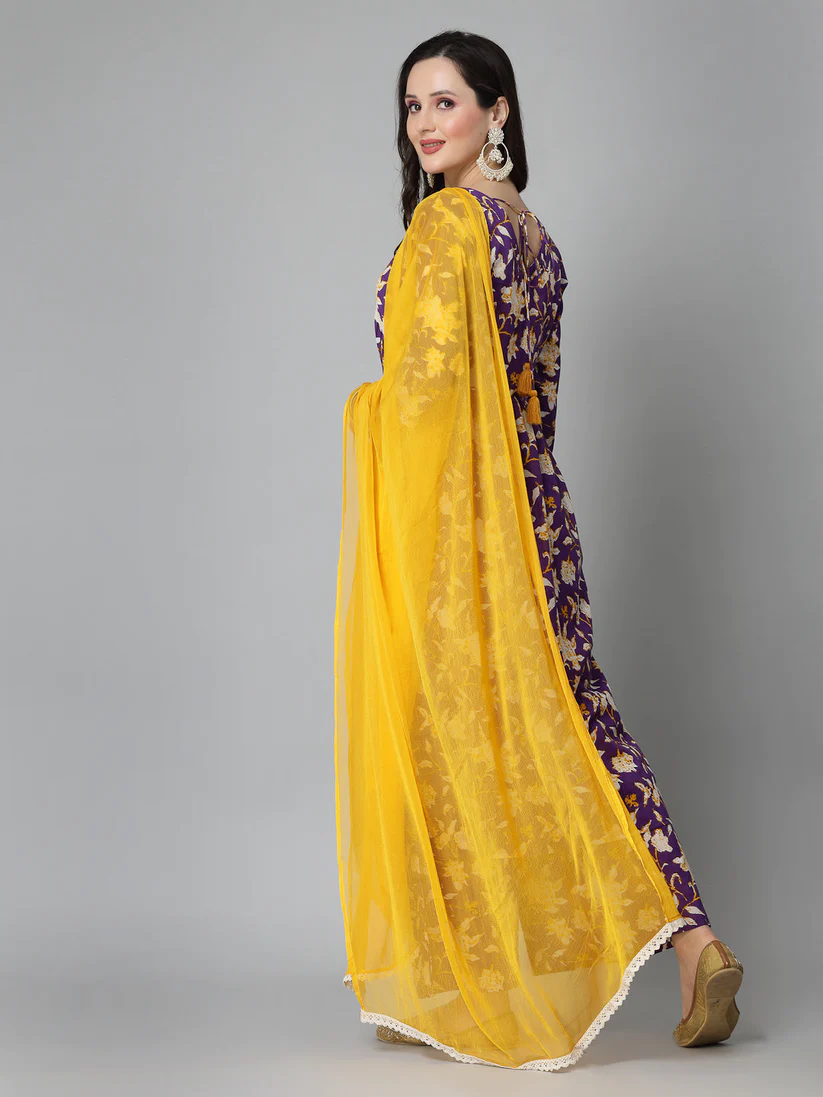 Floral Printed Cotton Aliya Cut kurti Palazzo with dupatta