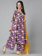 Floral Printed Cotton Aliya Cut kurti Palazzo with dupatta