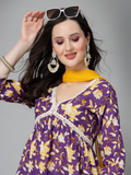 Floral Printed Cotton Aliya Cut kurti Palazzo with dupatta