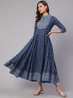 Navy blue printed cotton ankle length anarkali kurti top ( Top Only)