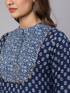 Navy blue printed cotton ankle length anarkali kurti top ( Top Only)