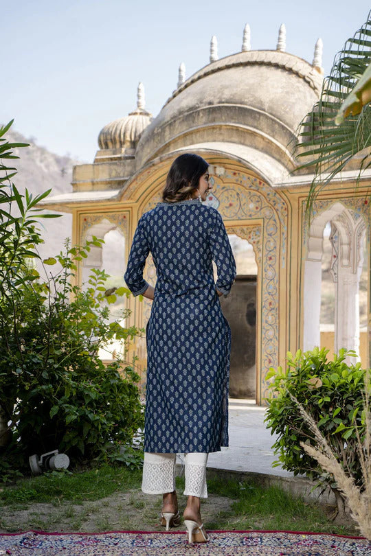 Ethnic Motif Printed Cotton Kurti Top (Top Only)