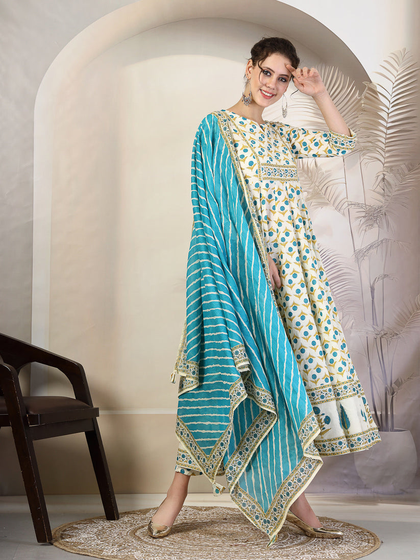 Cotton Printed Flared kurti palazzo with Dupatta